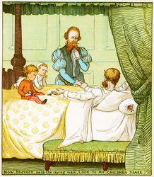 "Nun, Bruder, sagte der sterbende Mann, kümmere dich um meine lieben Kinder", Illustration aus Babes in the Wood