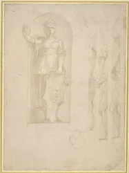 Studien für eine Figur der Minerva und andere Statuen
