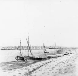 Boote im Hafen von Bordeaux, um 1900