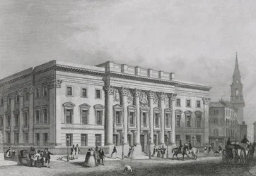 Ansicht der Goldschmiedehall von Foster Lane, graviert von Albutt, ca. 1835