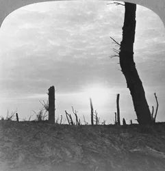 Die Sonne geht über Niemandsland an der Somme unter, Frankreich, Erster Weltkrieg, ca. 1914-1918