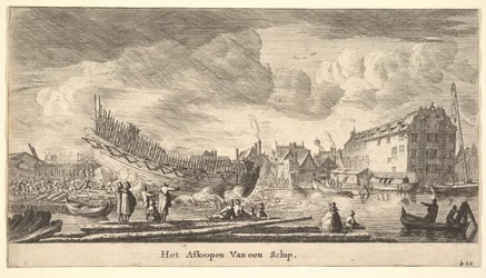 Der Stapellauf eines Schiffes, 17. Jahrhundert