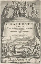 Ein Kaiser und Gerechtigkeit auf einem Triumphwagen Titelblatt für: A. Thysius jr., Opera, quae extant, omnia, 1659