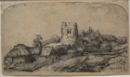 Landschaft mit einem quadratischen Turm