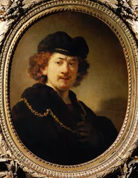 Porträt des Künstlers mit Mütze und Goldkette