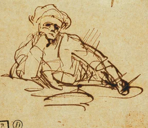 Studie eines Schriftstellers, sitzend, in Gedanken versunken