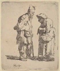 Bettler und Bettlerin im Gespräch