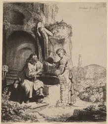 Christus und die Frau von Samaria unter Ruinen