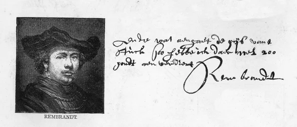 Handschrift und Unterschrift von Rembrandt aus einem Brief an Constantine Huygens, ca. 1640