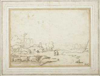 Landschaft mit einem Teil eines Teiches