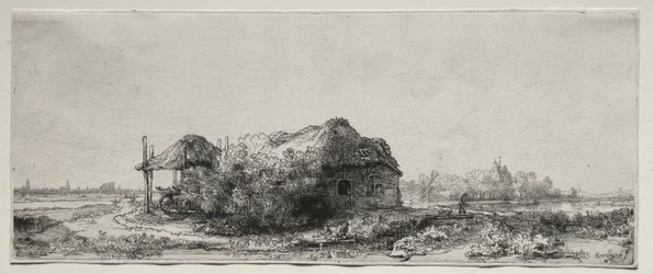 Landschaft mit einem Cottage und Heuscheune: Querformat