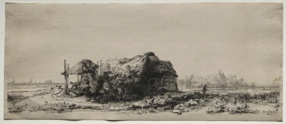 Landschaft mit einem Cottage und Heuscheune: Querformat