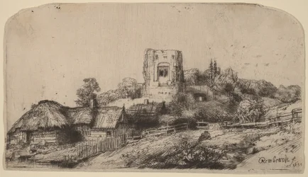 Landschaft mit einem quadratischen Turm