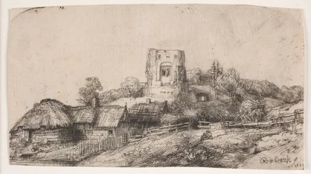 Landschaft mit einem quadratischen Turm