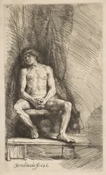 Nackter Mann vor einem Vorhang sitzend, 1646