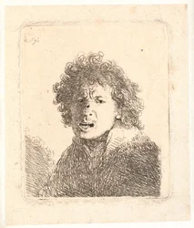 Rembrandt ohne Kopfbedeckung und mit offenem Mund, als ob er schreit: Büste