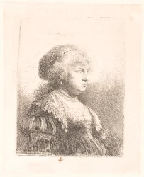 Rembrandts Frau Saskia, mit Perlen im Haar, Büste