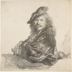 Selbstporträt, an eine Steinmauer gelehnt, 1639