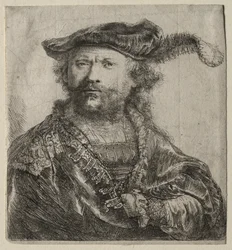 Selbstporträt mit Samtkappe und Feder, 1638