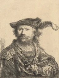 Selbstporträt in einer Samtkappe mit Feder, 1638