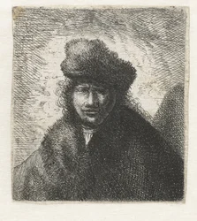 Selbstporträt mit schräger Pelzmütze: Büste, ca. 1631