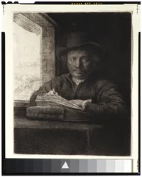 Selbstporträt, Radierung am Fenster, 1648