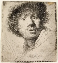 Selbstporträt mit Mütze: mit offenem Mund, 1630