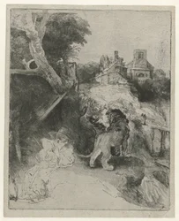 Der heilige Hieronymus liest in einer italienischen Landschaft