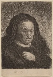 Die Mutter des Künstlers mit der Hand auf der Brust