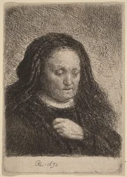 Die Mutter des Künstlers mit der Hand auf der Brust
