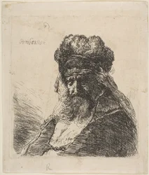 Der alte bärtige Mann mit hoher Pelzmütze und geschlossenen Augen, ca. 1635