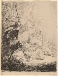 Die kleine Löwenjagd (mit zwei Löwen)