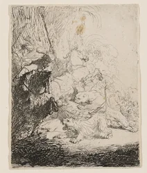 Die kleine Löwenjagd (mit zwei Löwen)