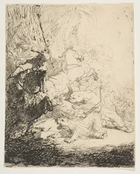Die kleine Löwenjagd mit zwei Löwen, ca. 1632
