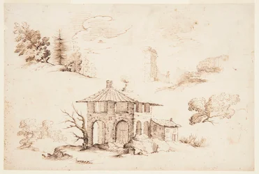 Skizzen von Bäumen und einem Haus