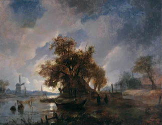 Holländische Flusslandschaft im Mondschein