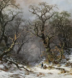 Jäger im Wald im Winter