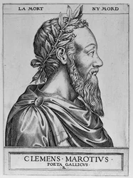 Porträt von Clement des Marets genannt Marot (1496-1544), französischer Dichter - Clement Marotius poeta gallicus Gravur von Rene Boyvin 1576 -