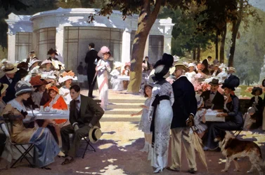 Im Vittel-Spa: Leute trinken Erfrischungen, frühes 20. Jahrhundert (Illustration)