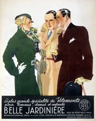 Werbung für „Die größte Spezialität der Kleidung für Männer, Damen und Kinder Belle Jardinière“, Winter 1935