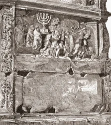Basrelief des Südpanels "Die Kriegsbeute", das den Triumphzug zeigt, am Titusbogen, Via Sacra, Römisches Forum, Rom, Italien. Aus Italienischen Bildern von Rev. Samuel Manning, veröffentlicht ca. 1890.