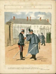 Illustration von Ricardo Flores (1878-1918) in Le Lire, 23/04/10 - Erklärung - Armee, Kasernen