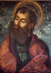 Heiliger Paulus und Heiliger Petrus (Detail, Heiliger Paulus). Gemälde von Riccardo Quartararo (15.-16. Jahrhundert) 1493 Dim. 216x155 cm Palermo, Galleria Regionale della Sicilia, inv. 53