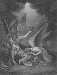 Christi Agonie im Garten, Lukas 22, Vers 39-46 (Gravur)