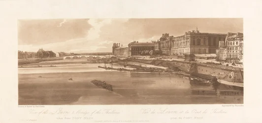 Ansicht des Louvre und der Brücke der Thuilleries, vom Pont Neuf aus gesehen. 1802; Tafel 2 aus Ansichten in Paris, das Emanuel-Volumen Nachzeichnung der Platte, B1981.25.2613