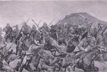 Die Schlacht von Elandslaagte: der Kavallerieangriff (Lithografie)