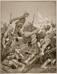Die Seaforth Highlanders stürmen das Zareba in der Schlacht von Atbara, Illustration aus 