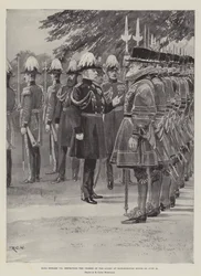 König Edward VII. inspiziert die Yeomen der Garde im Marlborough House am 25. Juni