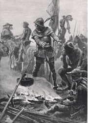 Der Prinz von Wales verabschiedet sich von Kardinal de Talleyrand-Périgord am Morgen der Schlacht von Poitiers, 19. September 1356, Illustration aus Britische Schlachten zu Land und zu Wasser, veröffentlicht von Casse