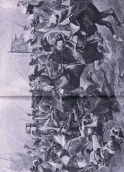 Der Kavalleriekonflikt in der Schlacht von Ramillies, 3. Mai 1706, Illustration aus Britische Schlachten zu Land und zu Wasser, 1915